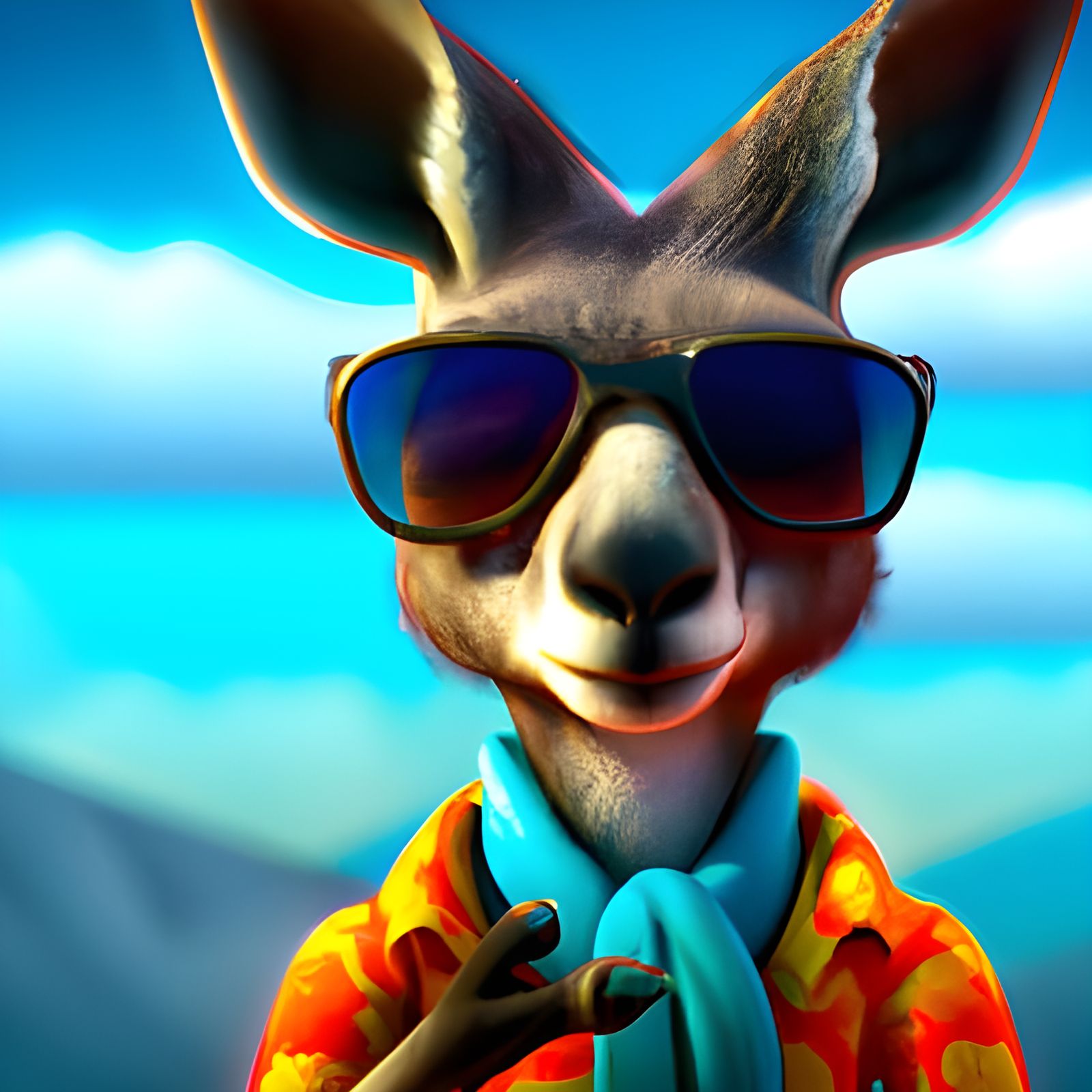 Vibrant Kangaroo in Sunglasses and Tie-Dye Shirt