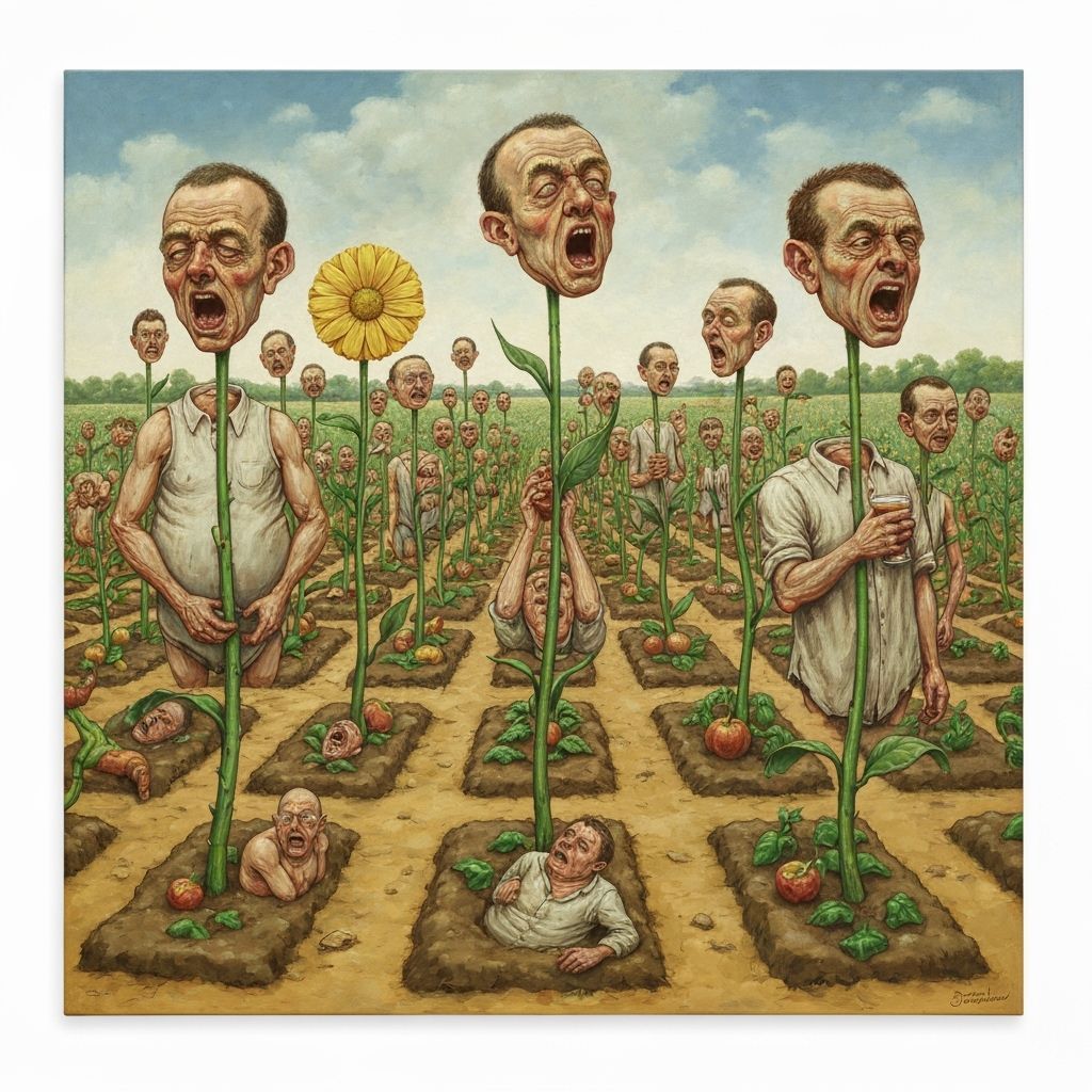 Alcoholic Garden of Grotesque Delirium: Gonzo Oil Painting