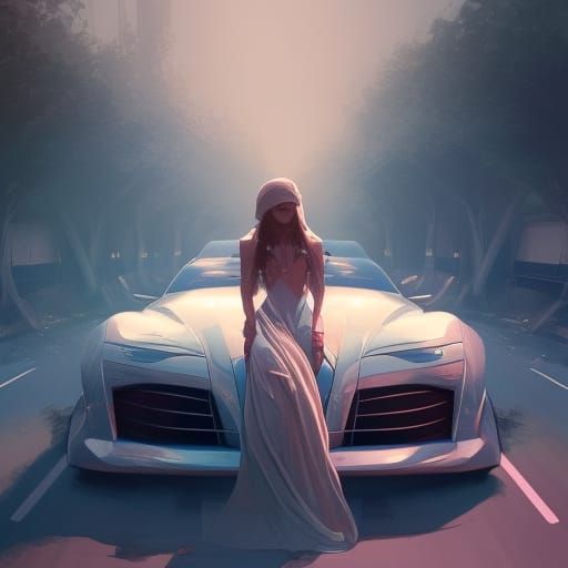 Hyperrealistic Girl in a Car Portrait