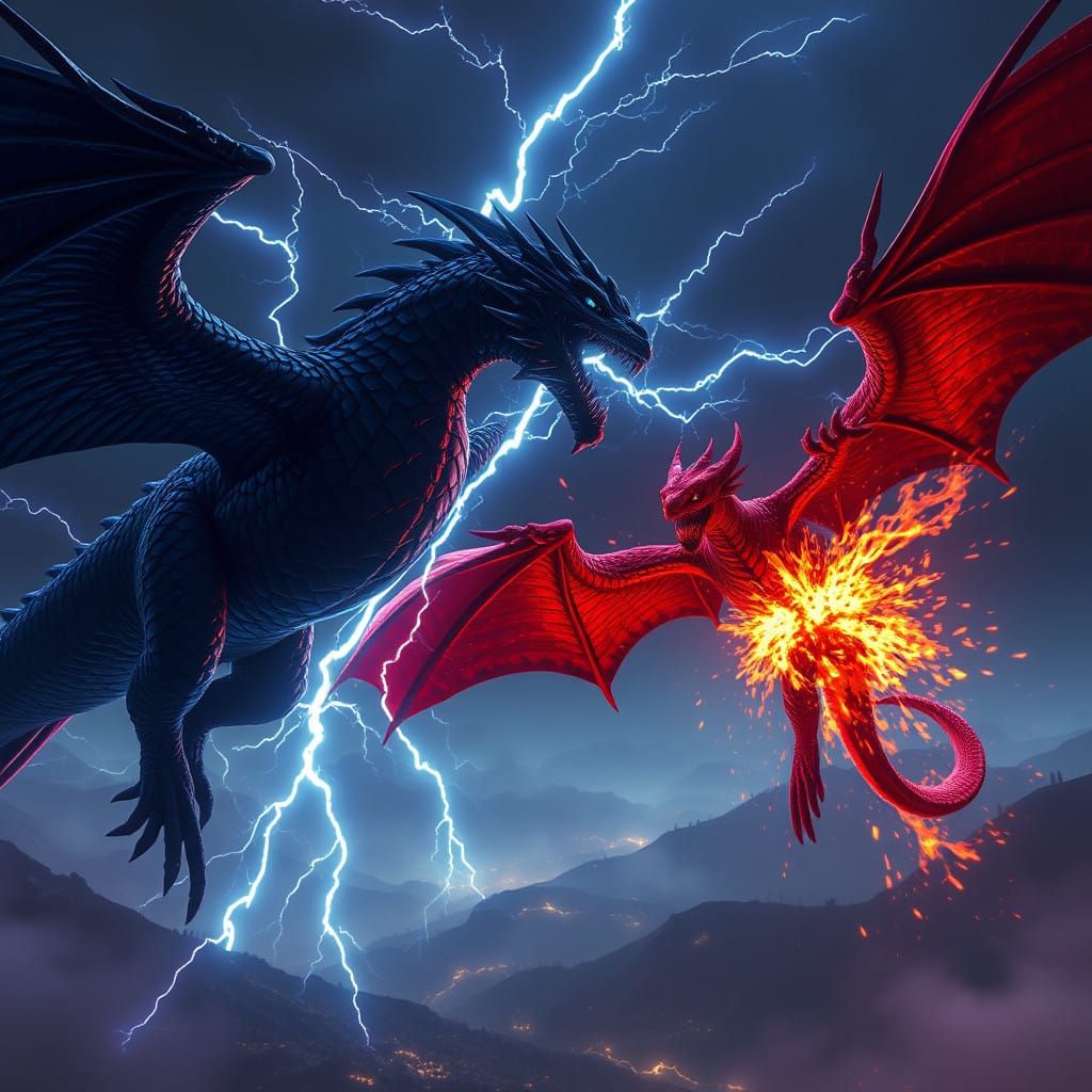 Epic Wyvern Clash in Dramatic Lighting