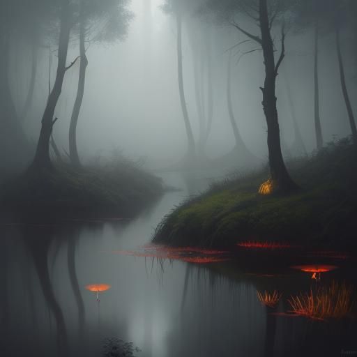 Mystical Fisherman in Morning Fog