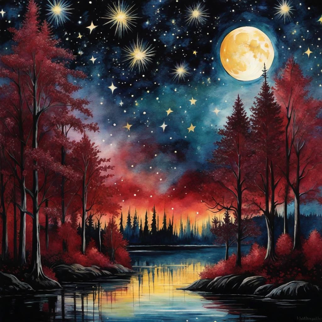 Ethereal Gothic Dreamscape Unfolds Under Midnight Sky