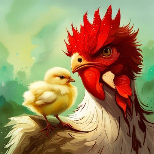 Intricately Detailed Portrait of a Furry Chicken and Chick i...