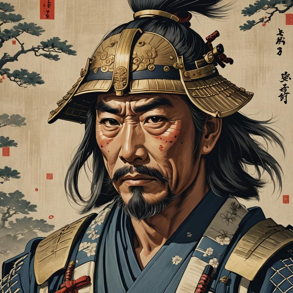 Feudal Warrior in Traditional Japanese Costumes