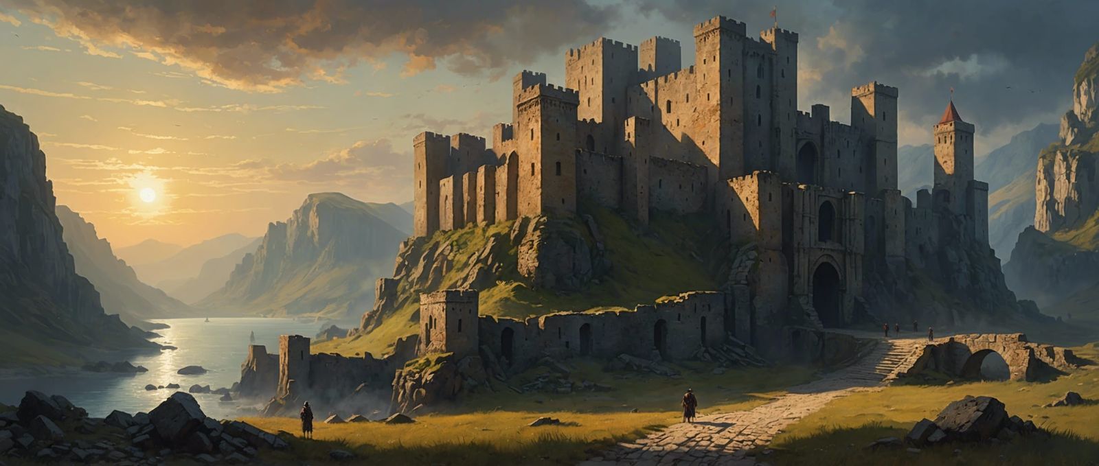 Epic Fantasy Fortress in Impressionist Style