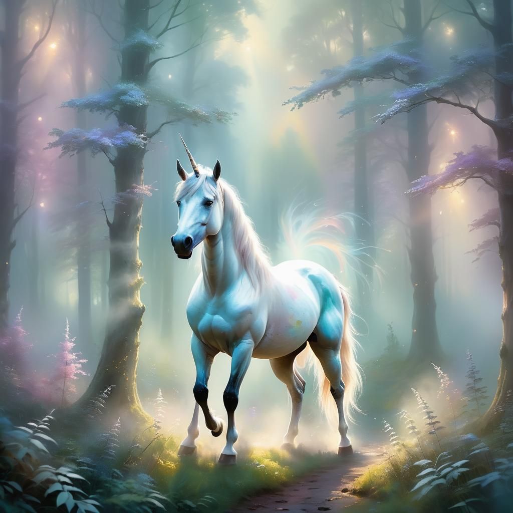 Whimsical Unicorn in Enchanted Forest