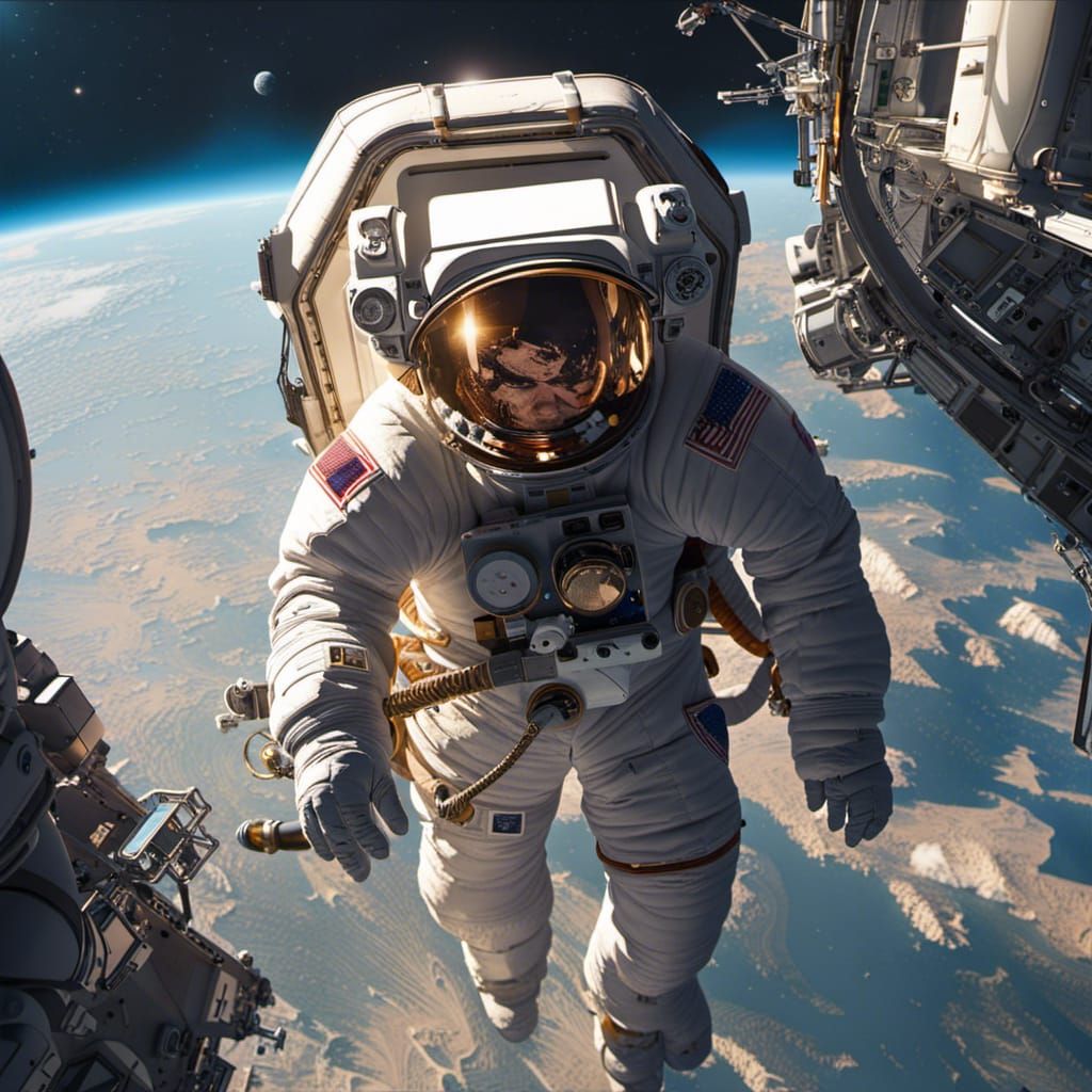 Surreal Spacewalk in Hyperrealistic Style