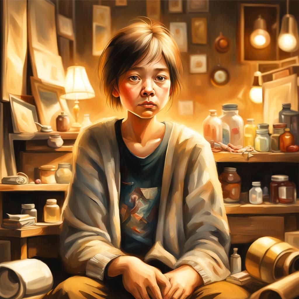 A Person Lost in Thought Amidst Everyday Clutter