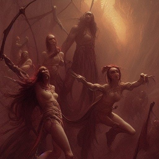 Dark Elves Gambol in Mysterious Realm at Night