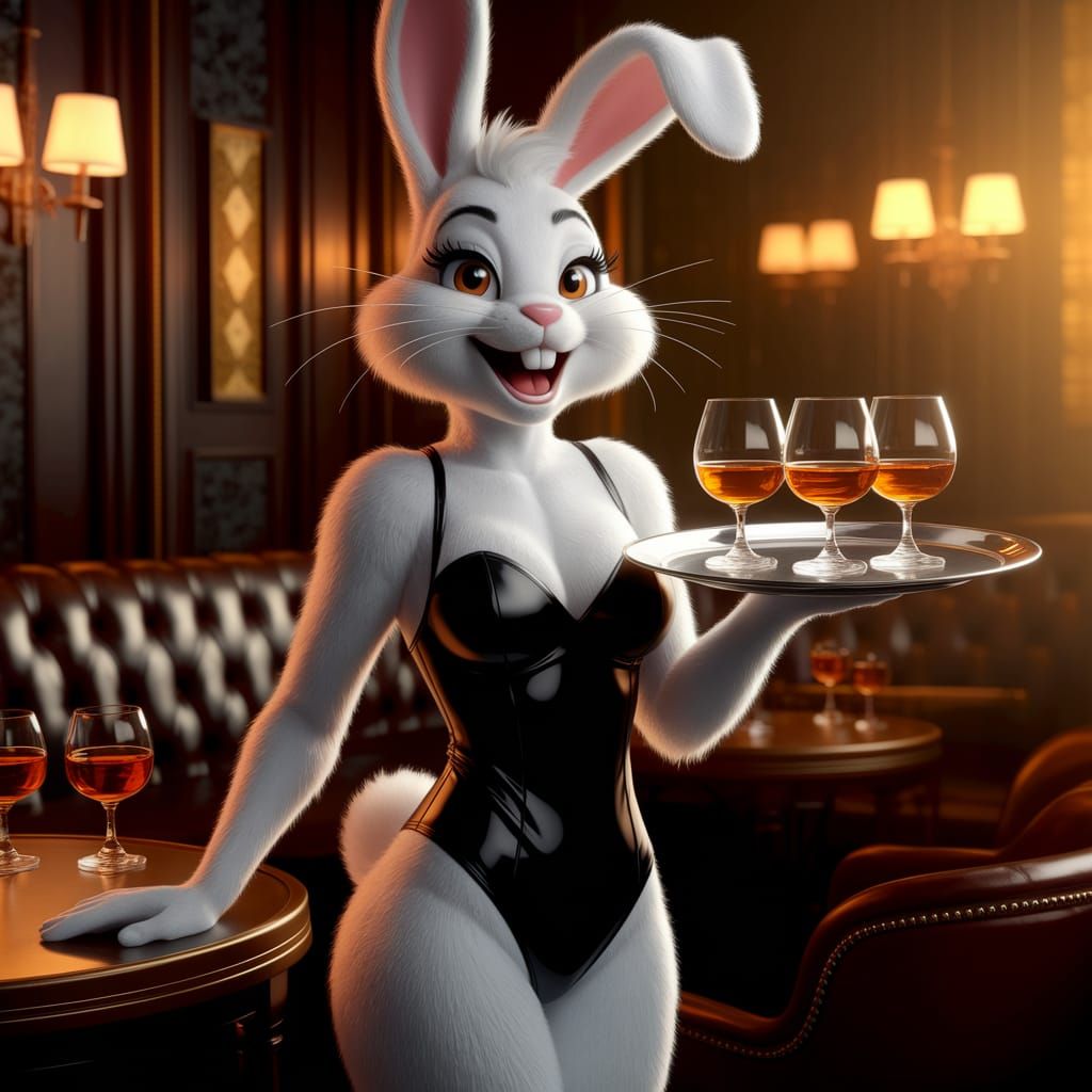 Anthropomorphic Bunny Server in a Luxurious Club