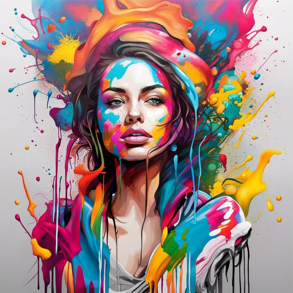 Vibrant Street Art Goddess Unfolds from Canvas Chaos