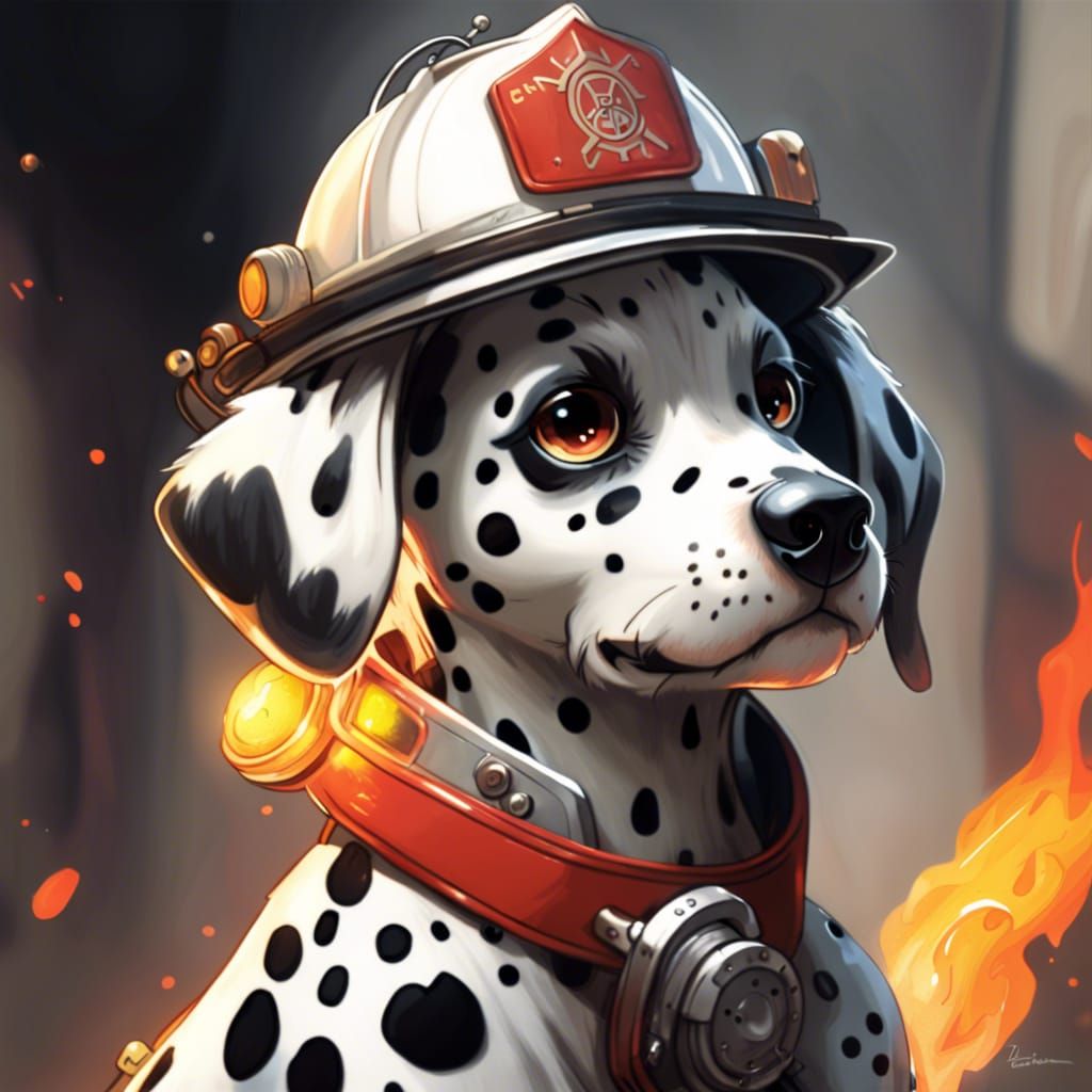 Anthropomorphic Dalmatian Firefighter in Vibrant, Intricatel...