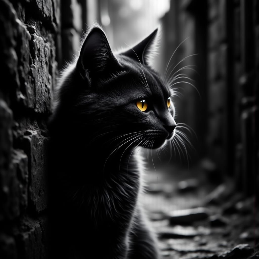 Sleek Shadow Cat in Moody Grunge Style