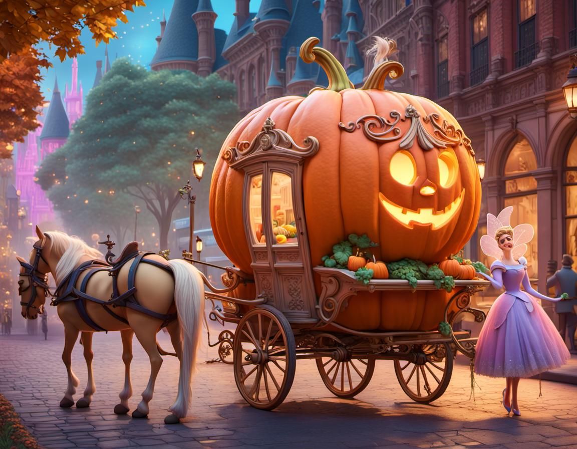 Enchanted Pumpkin Carriage Conveyance in a Bright, Radiant W...