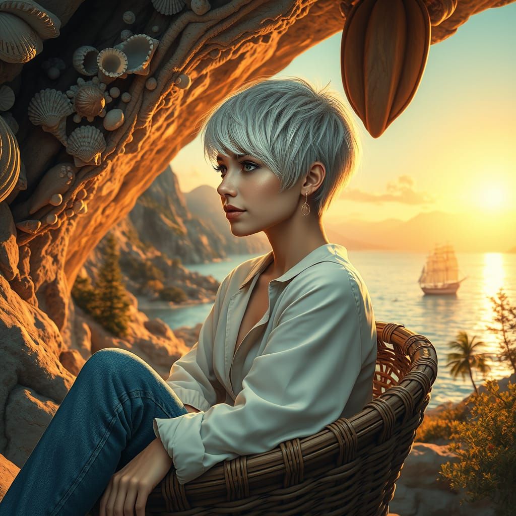 Serenity in Platinum Blonde Beauty, in Dreamy Art Nouveau St...