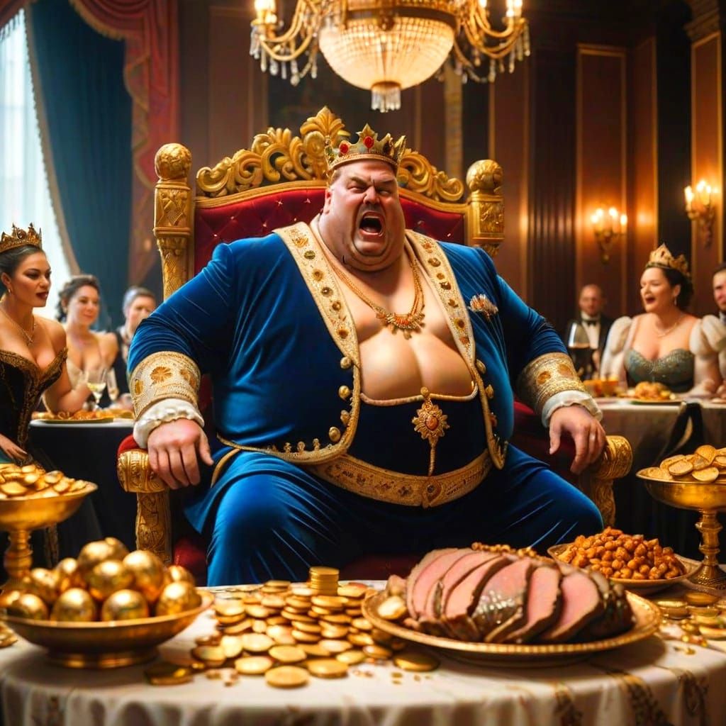 A Gluttonous King's Excess in Hyperrealistic Detail