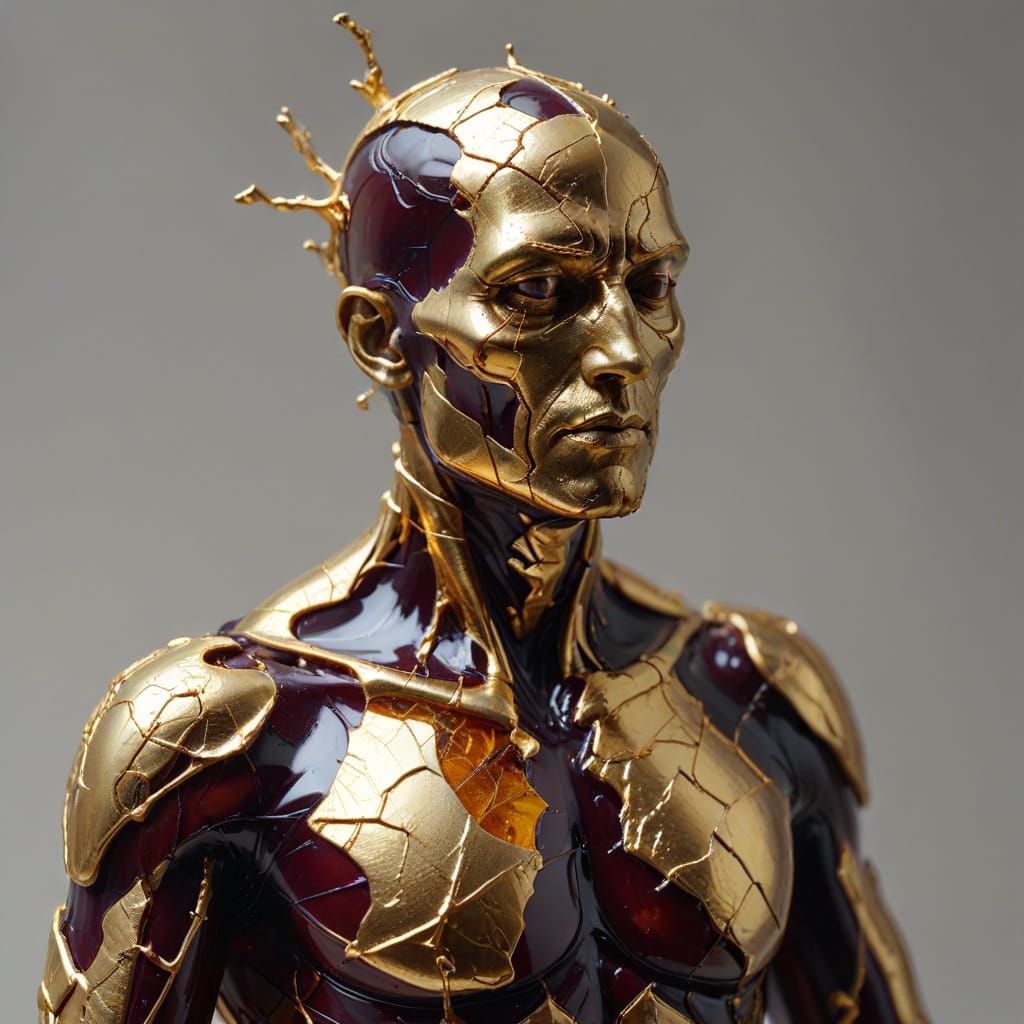 Resin Warrior with Kintsugi Repair in Surreal Style