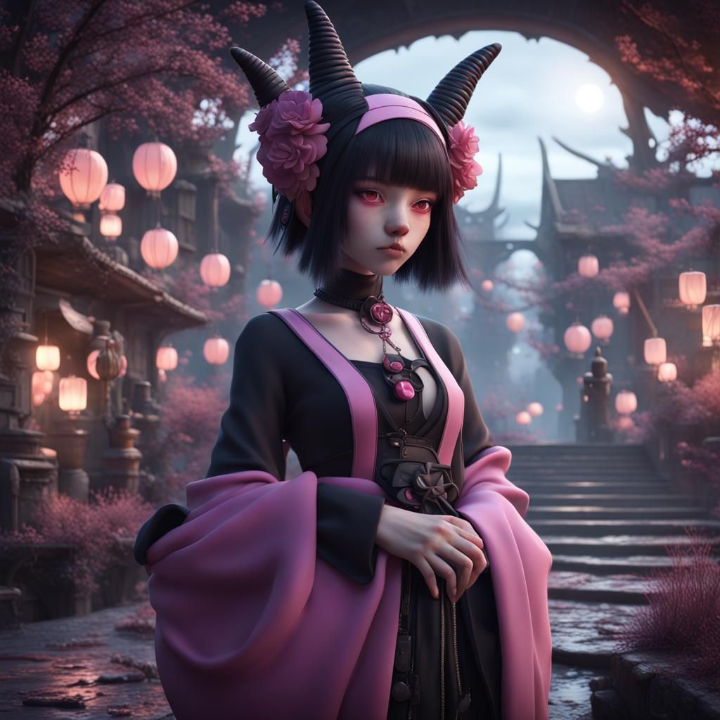 Kuromi as a Human in a Vibrant Fantasy World