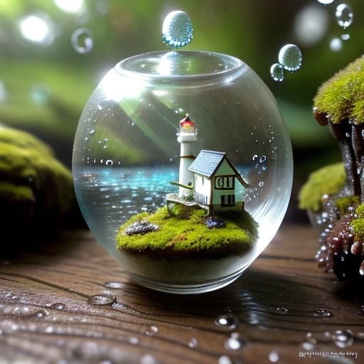 Miniature Ocean Scene in a Desk Terrarium as Macro Photograp...
