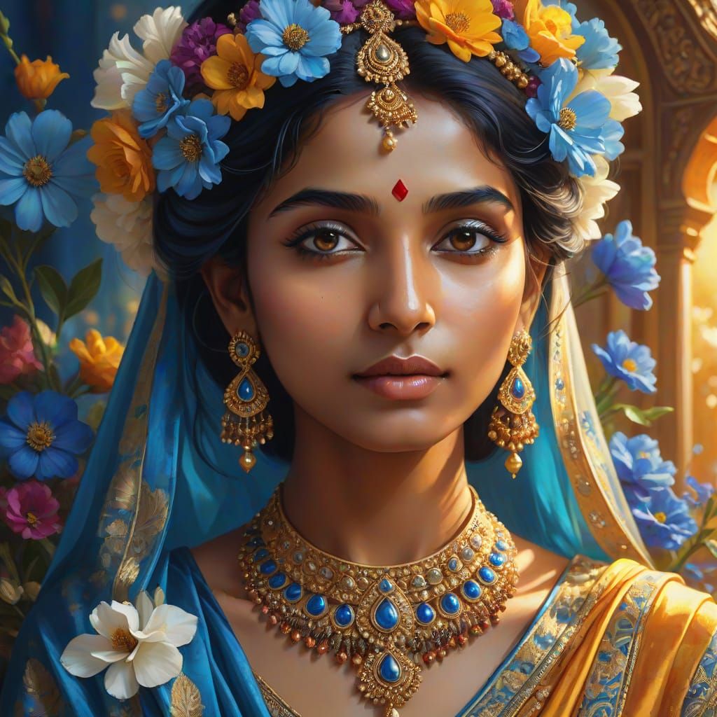 Ethereal South Asian Woman in Vibrant Oil Painting