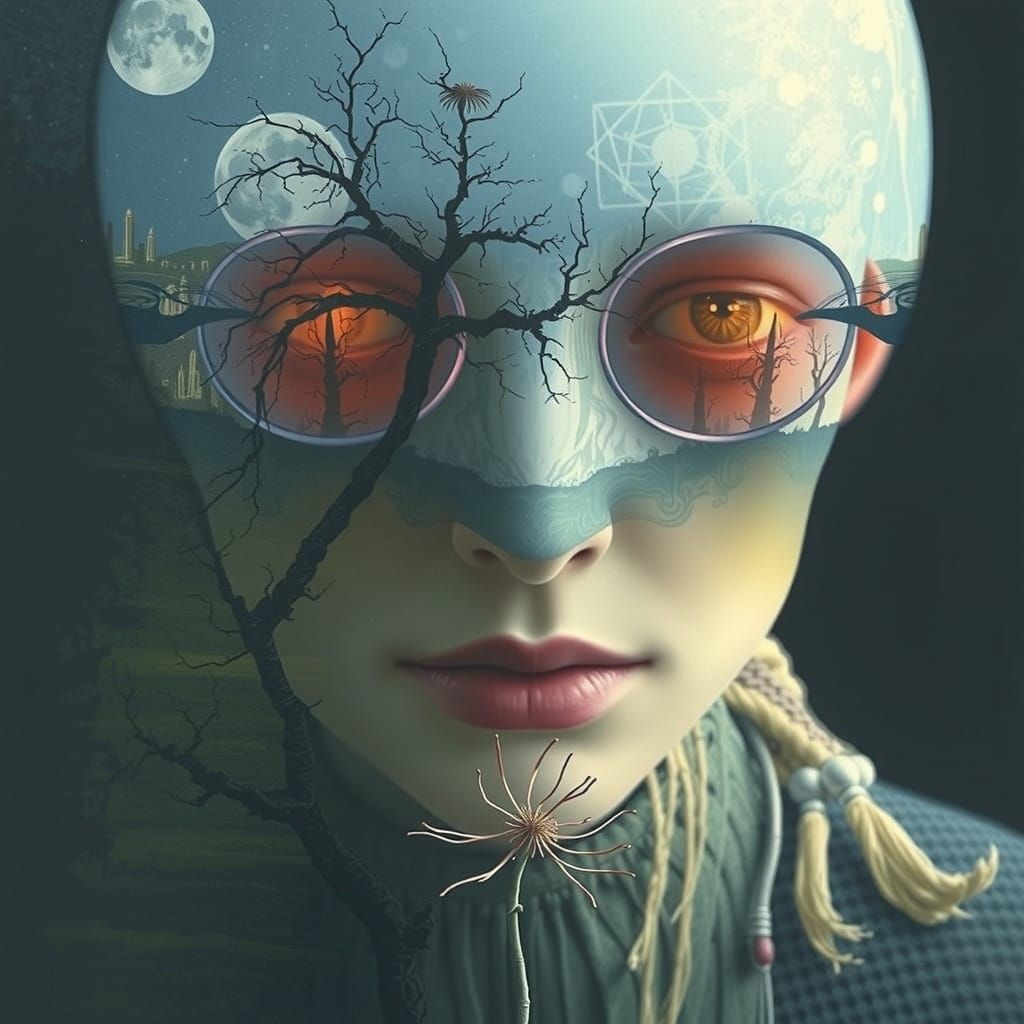 Mystical Woman Lost in a Haunting Dreamlike Landscape