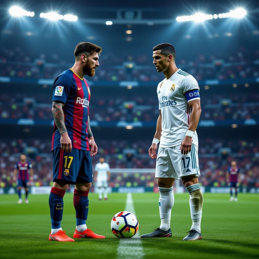 Messi and Ronaldo Face-Off: Hyper-Realistic Digital Art