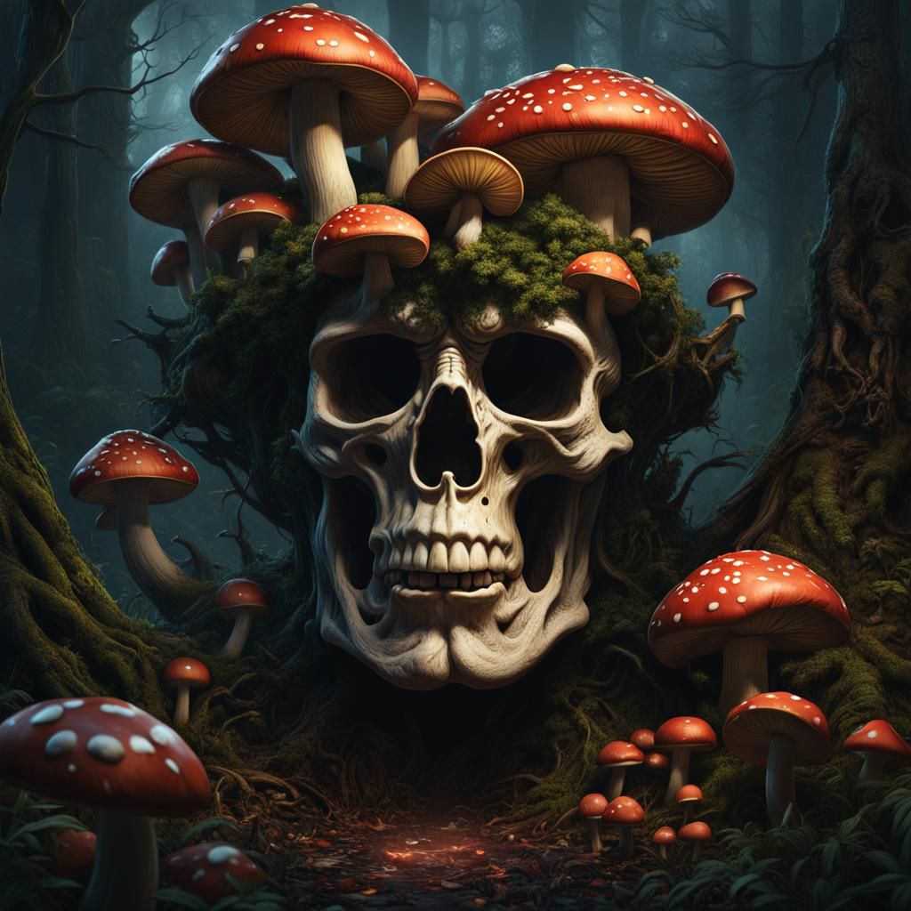 Fantastical Psycho Smoker Emerges from Mushrooms in Dark Woo...