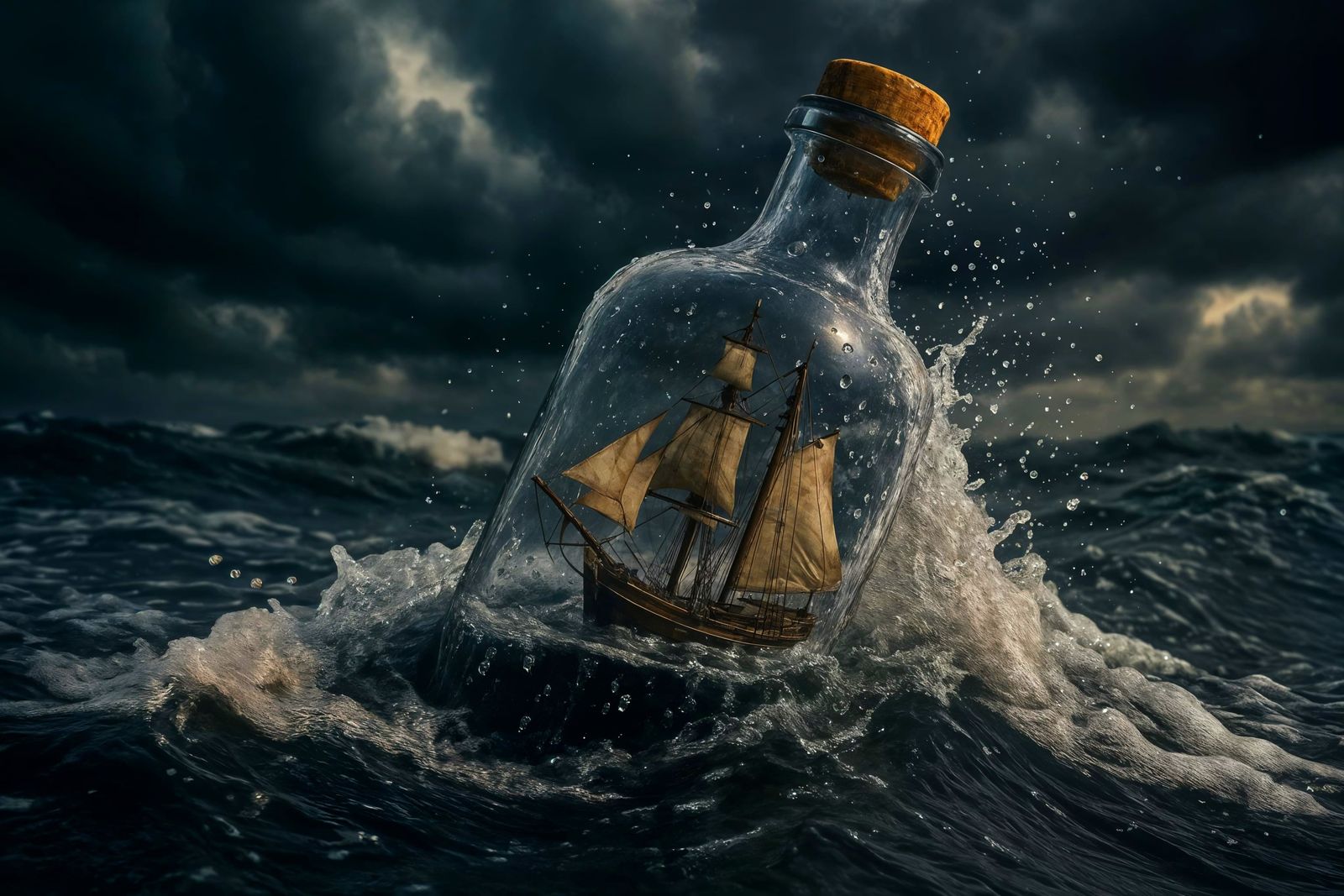 Ship in a Bottle Amidst Stormy Seas