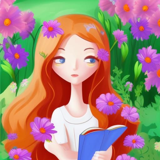 Girl Reading in Flower Garden: Splash Art