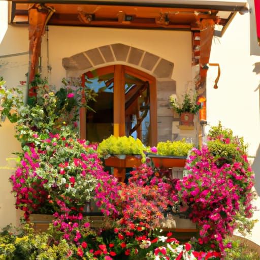 Tuscan Villa with Floral Balcony in Vibrant Colors