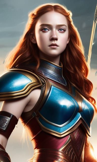 Warrior girl with wavy red hair 45