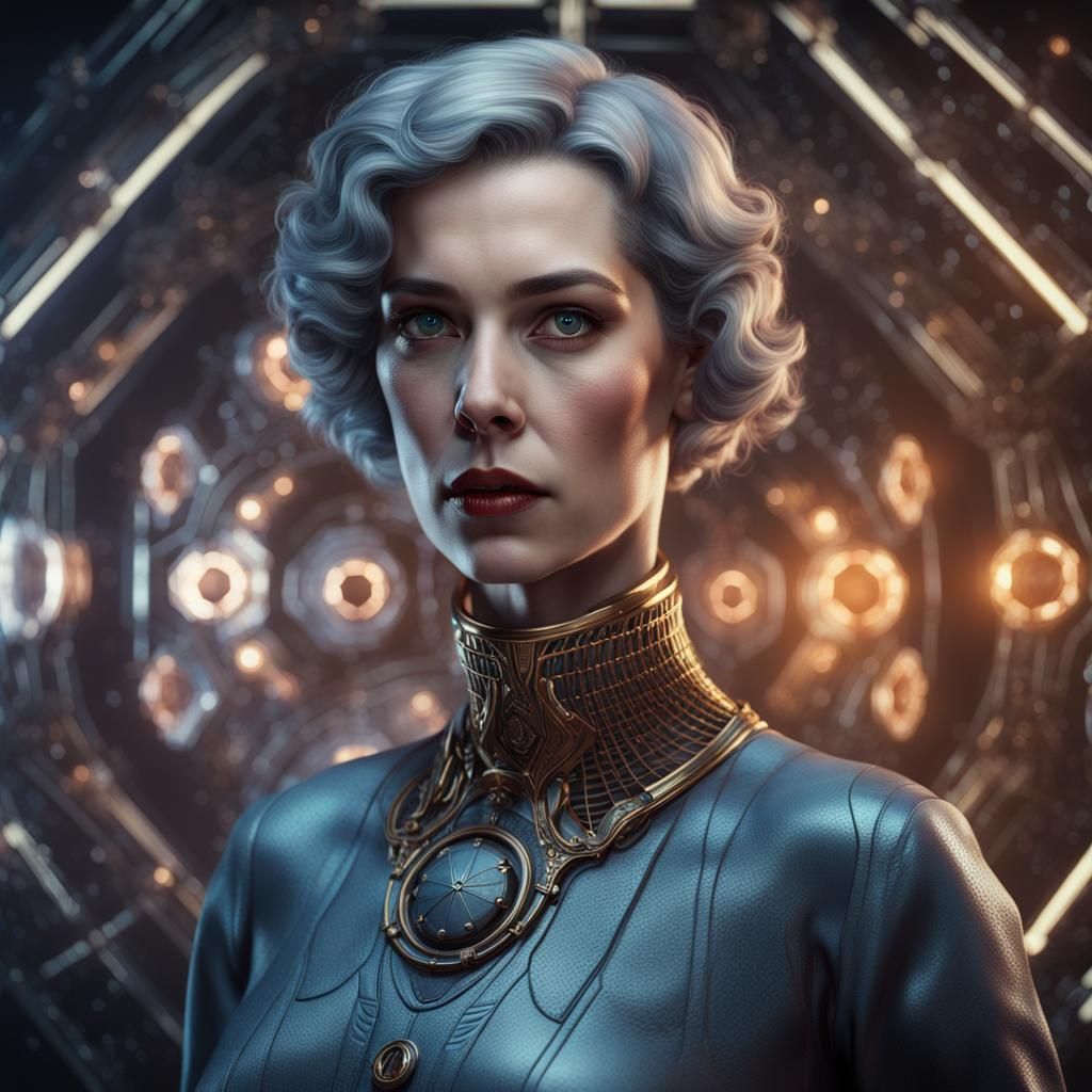 1920s Sci-Fi Woman, Mystical Portrait of Bohrium in Deep, Ri...