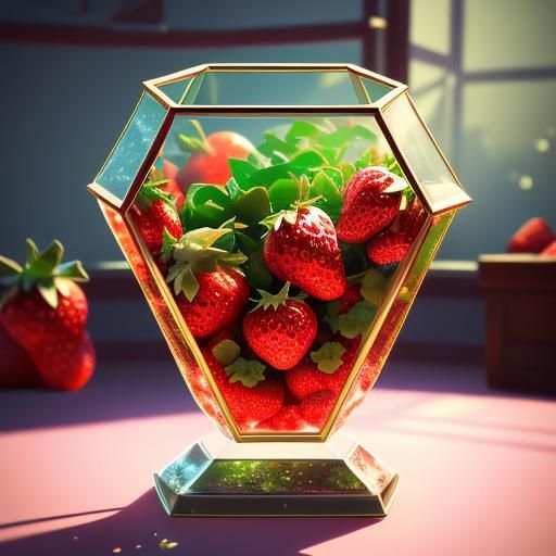 Vibrant Terrarium Landscape with Glittery Strawberries
