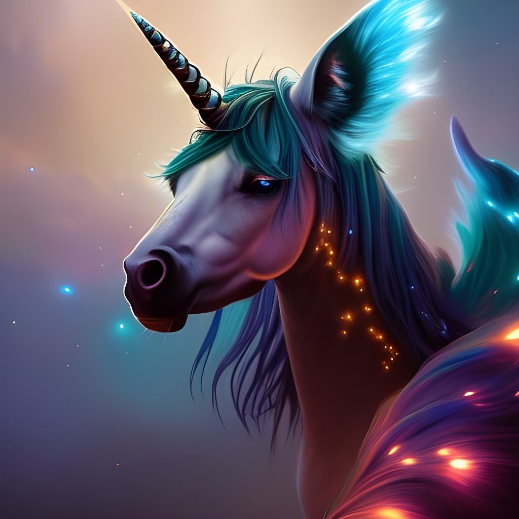 Ethereal Unicorn Portrait in Glowing Bioluminescent Colors