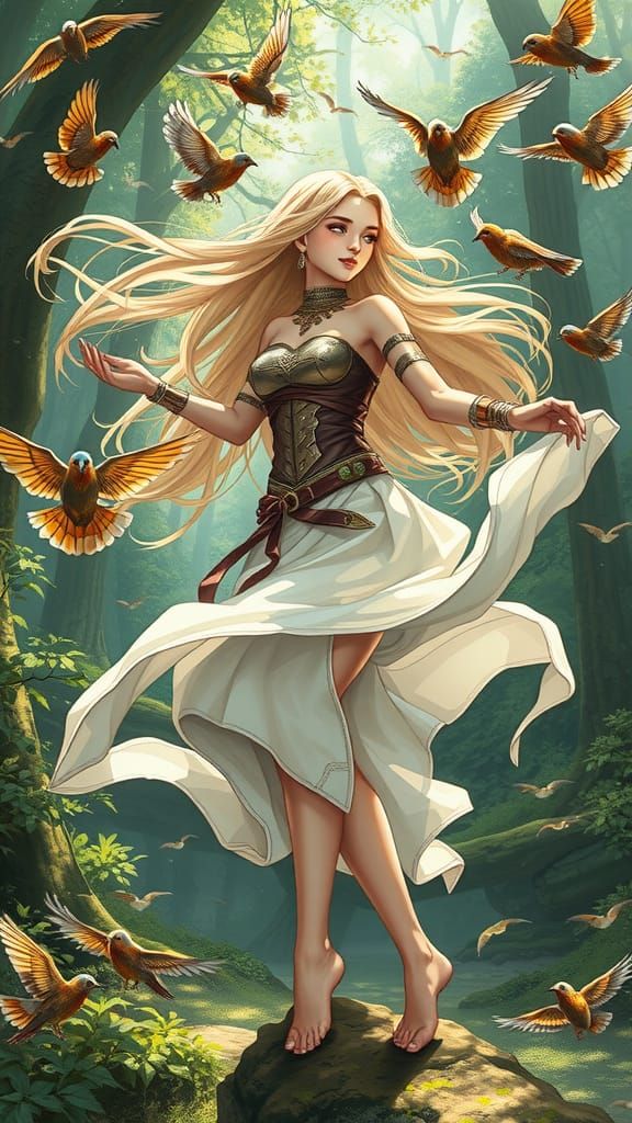 Ethereal Forest Dancer in Japanese Anime Style