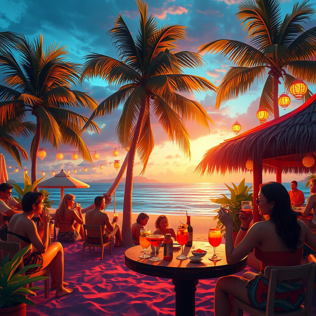 Vibrant Tropical Evening on a Seaside Paradise