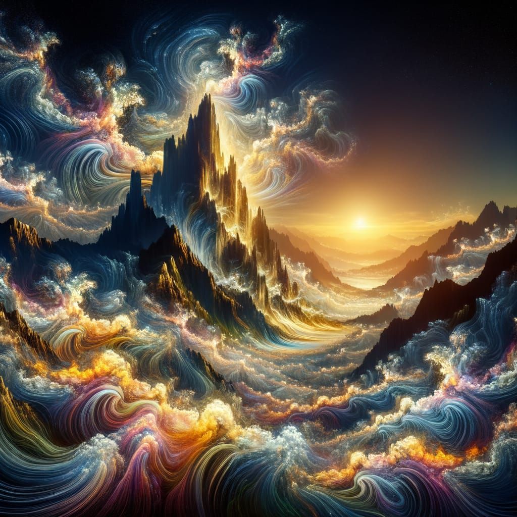 Surreal Mountain Waterfalls in Fractal Streams
