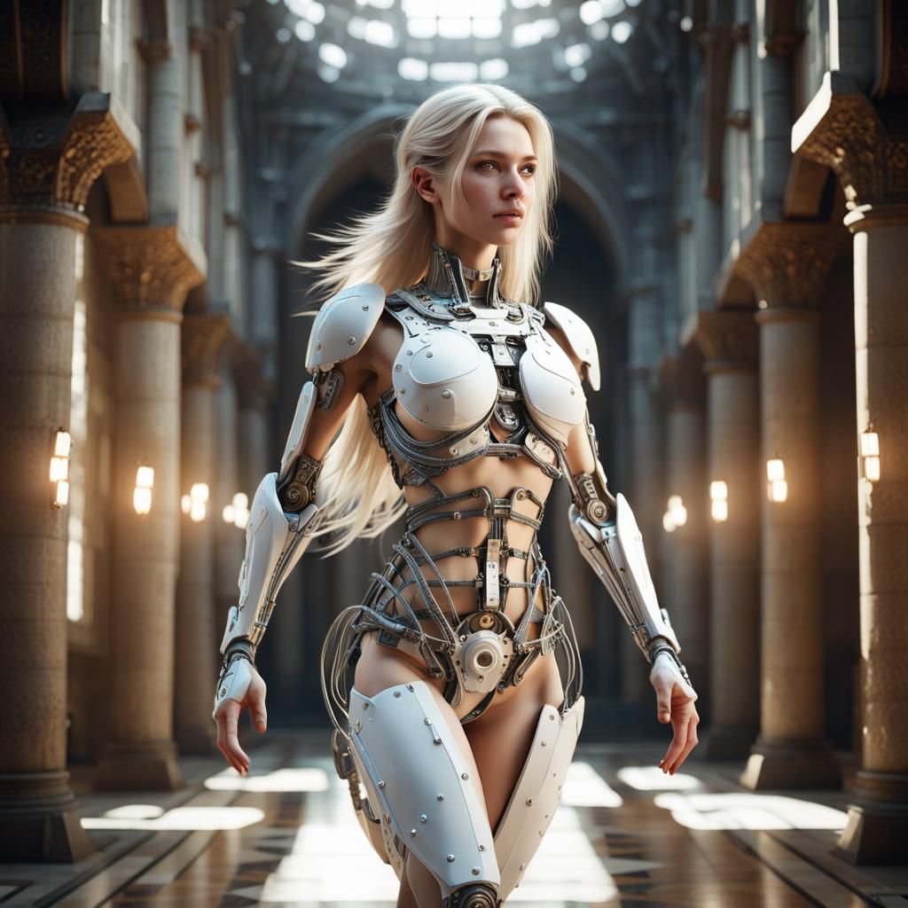 Cyberpunk Goddess in Elegant Futuristic Armor