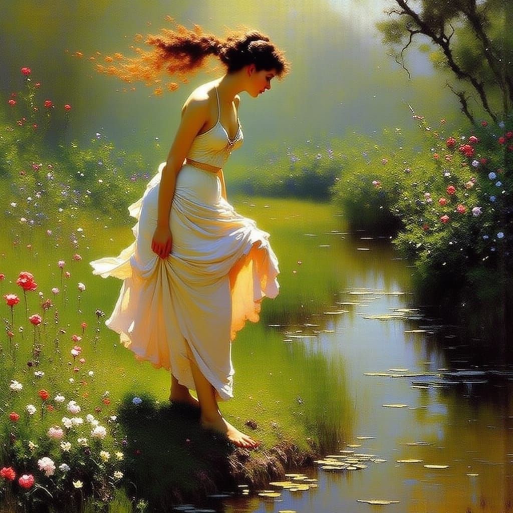 Woman in Fabulous Garden, Contemporary Digital Art