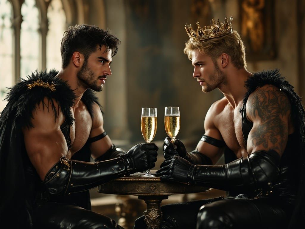 Gothic Knight in Leather Corset Raises a Glass