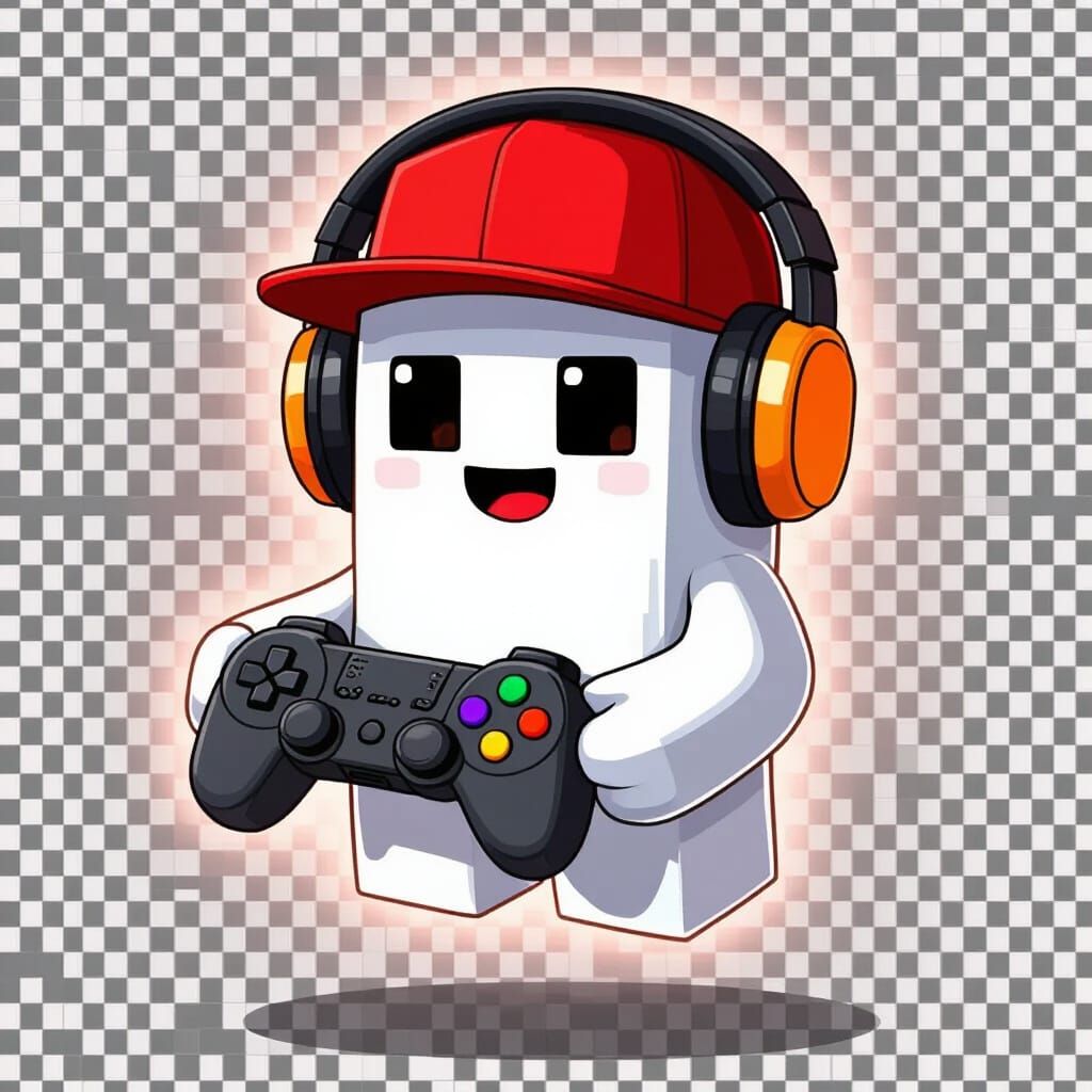 Cute Voxel Ghost Gamer with Controller