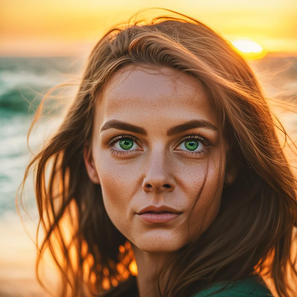 Breathtaking Woman in Warm Sunset Glow