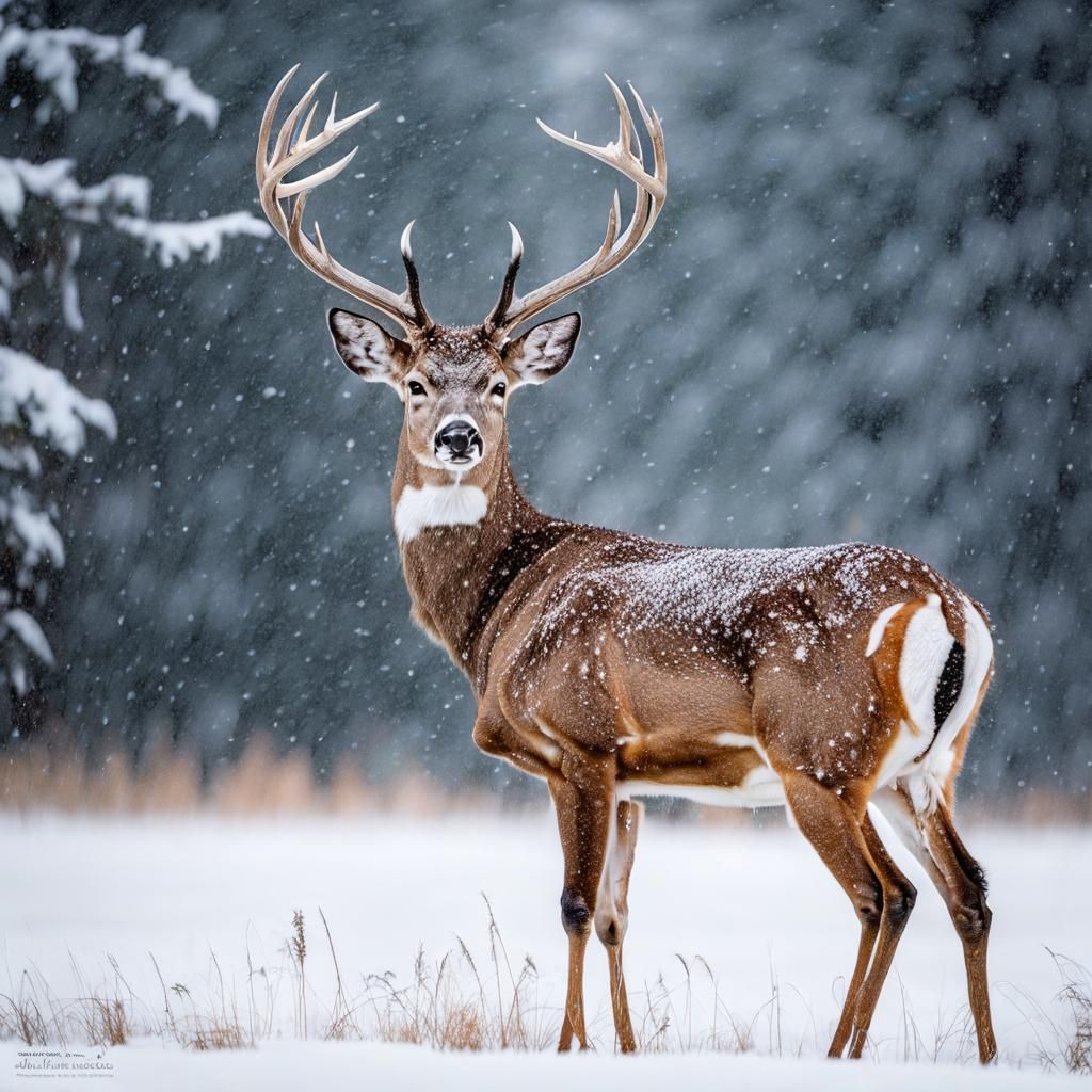 Majestic White Tailed Deer in Winter Storm