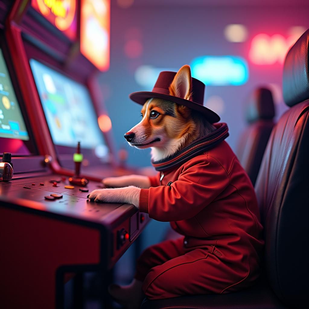 Corgi Space Adventurer in Retro Arcade