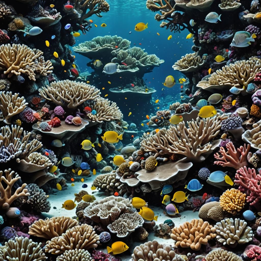 Vibrant Underwater Cityscape in Hyperrealistic Style