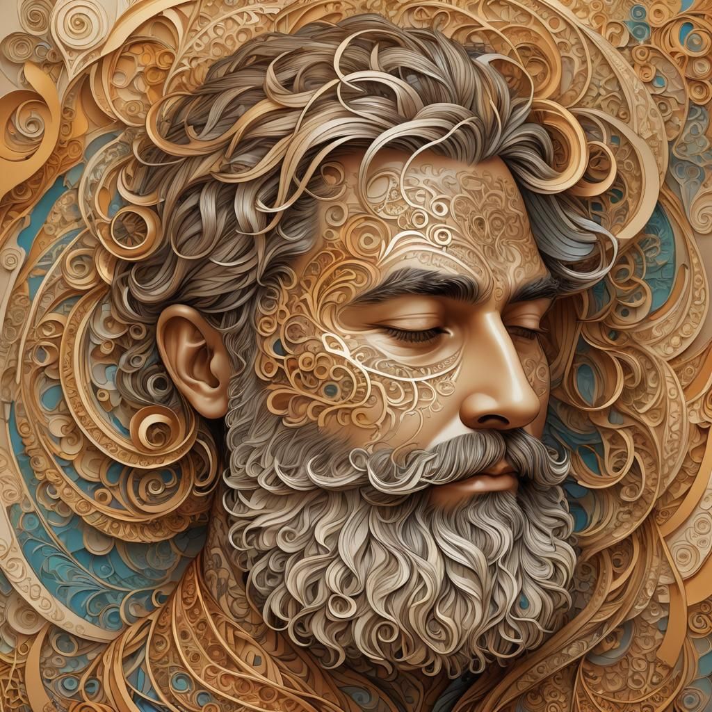 A Gentle Father's Face with Swirling Patterns of Love and Pr...