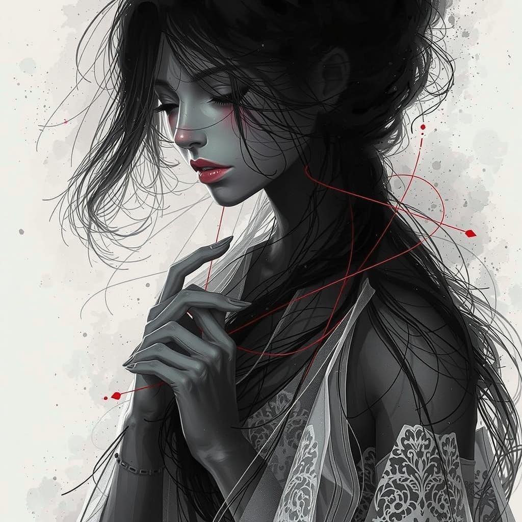 Ethereal Figure Weaving Red Thread of Fate: 3D Anime Art