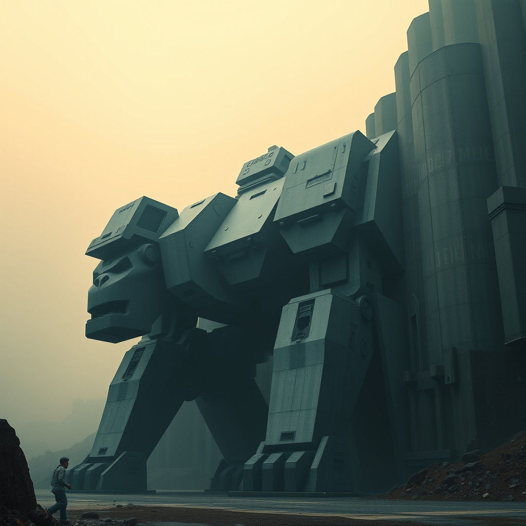 Gorilla Robot in Brutalist Concrete Style