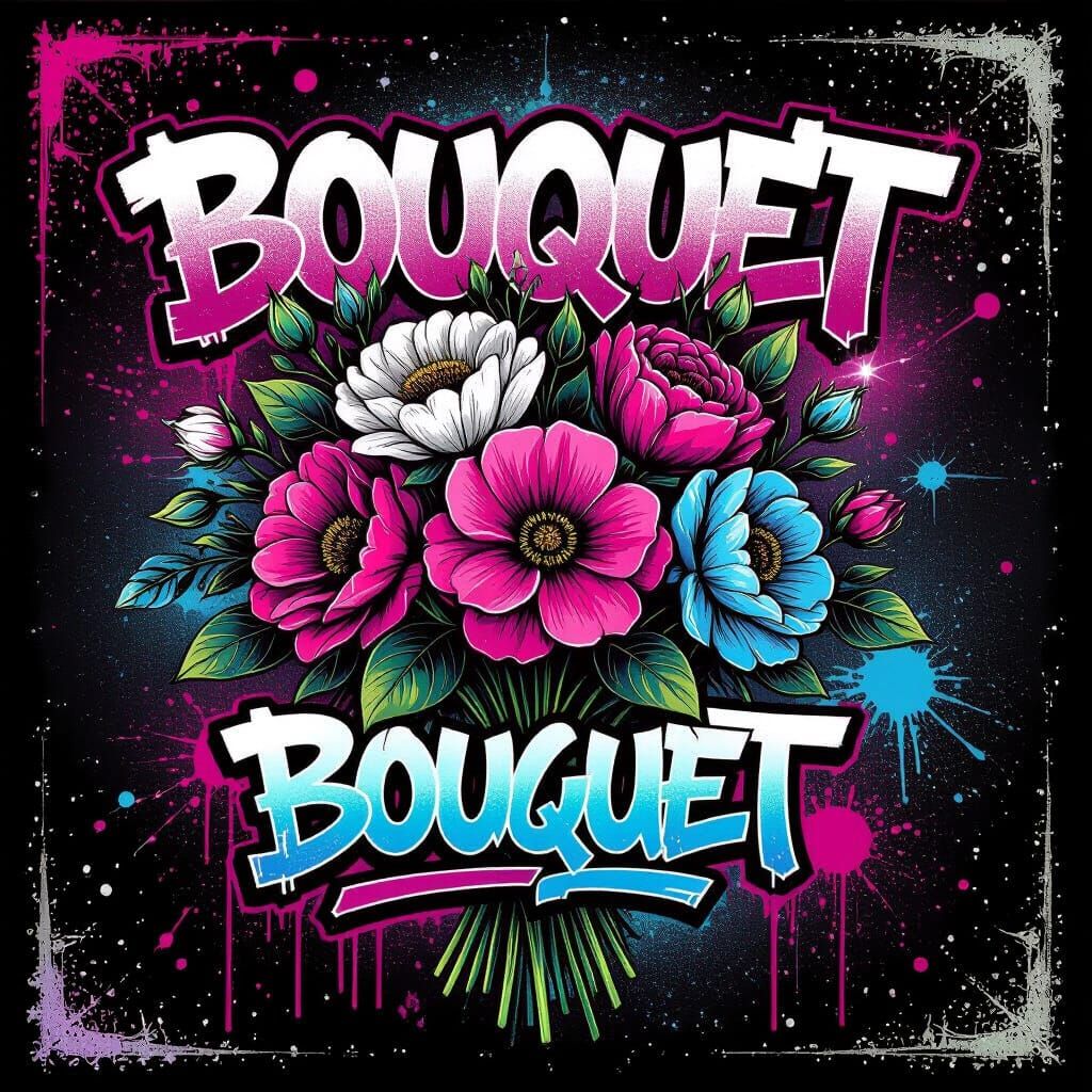 Street Art Bouquet with Neon Graffiti Font