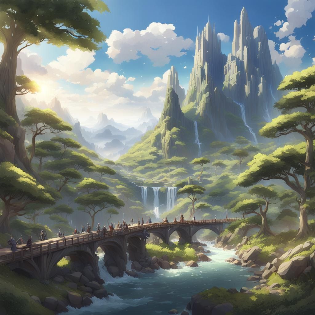 Eldoria: Ancient Harmony in Cyberpunk Landscapes